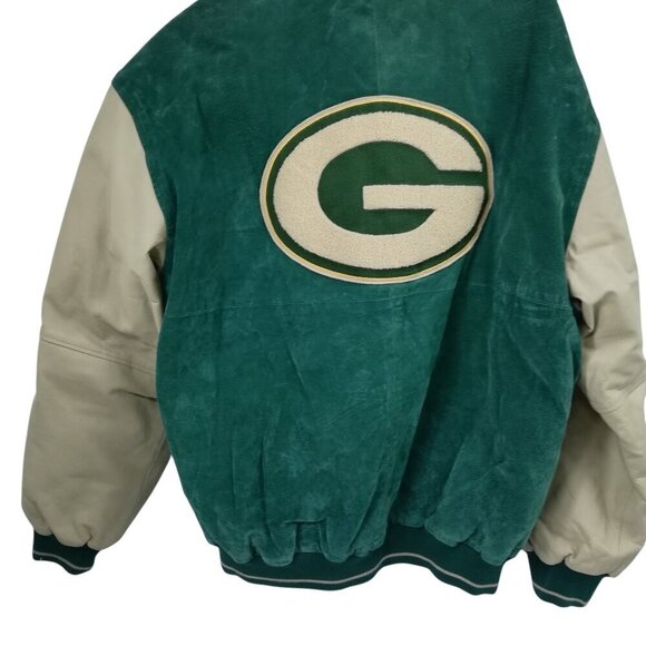 Vintage Green Bay Packers Logo Athletic Suede Leather Bomber Jacket Size XL NFL - Picture 13 of 15